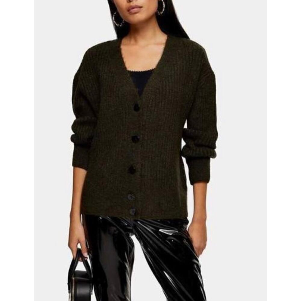 NEW TopShop Womenβs Size 8-10 Green Button Front Cardigan Sweater